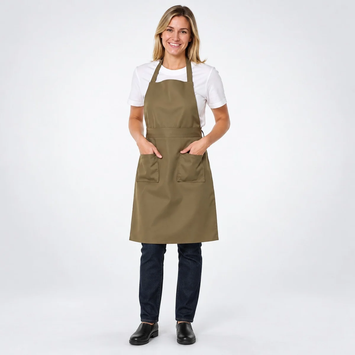Olive Green Poly-Cotton Hotel Bib Apron
