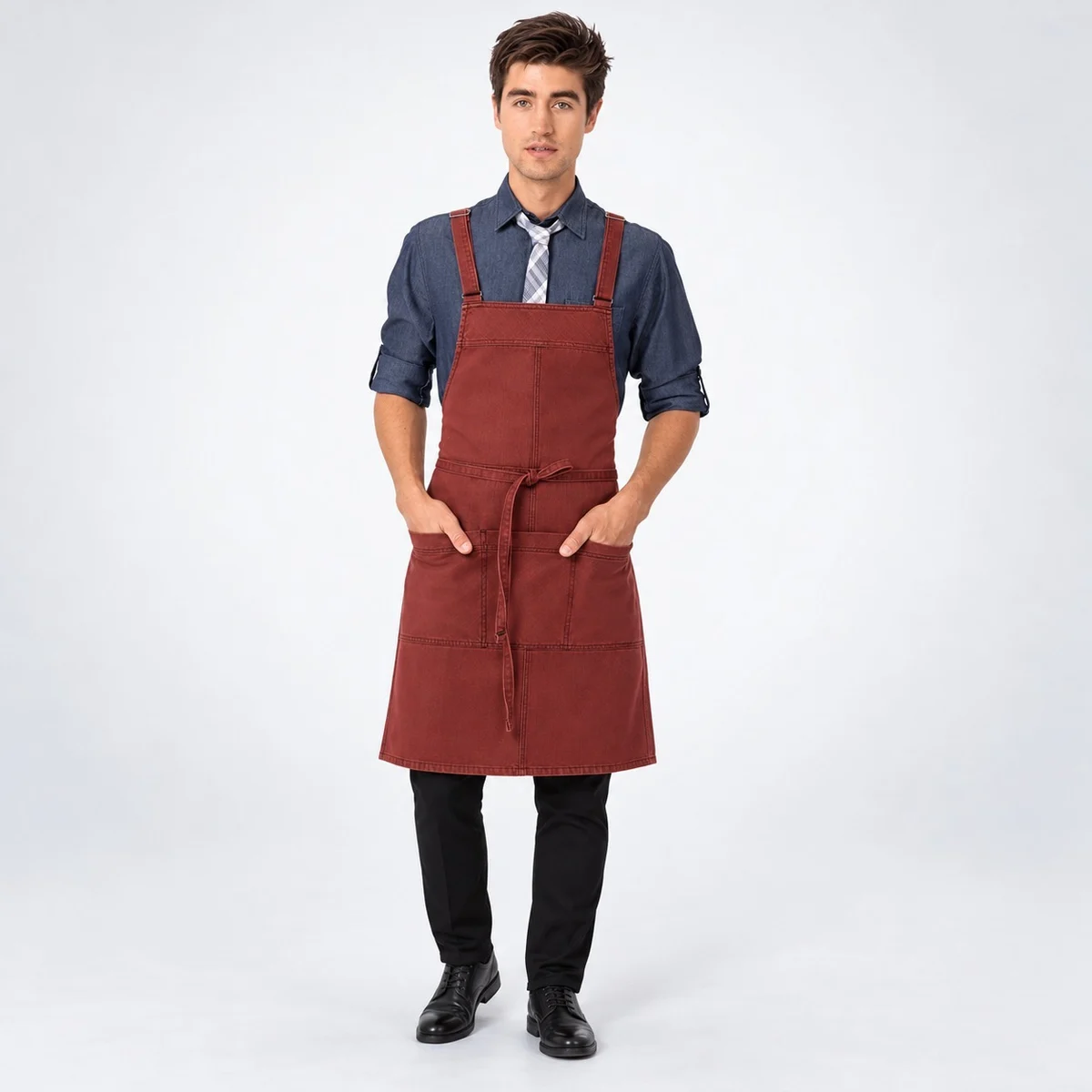 Rust Red Cotton Twill Bib Apron