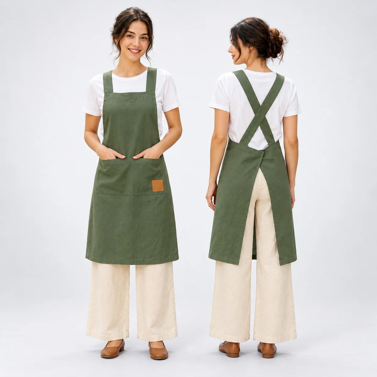 Olive Green Cross-Back Hotel Apron