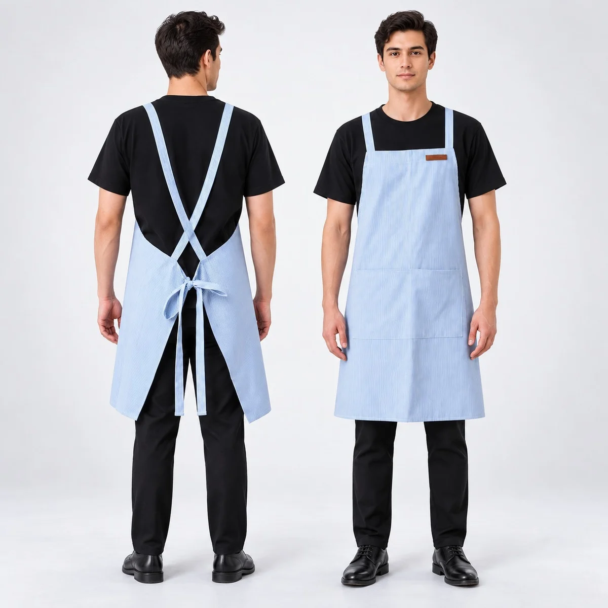 Light Blue Poly-Cotton X-Back Bib Apron