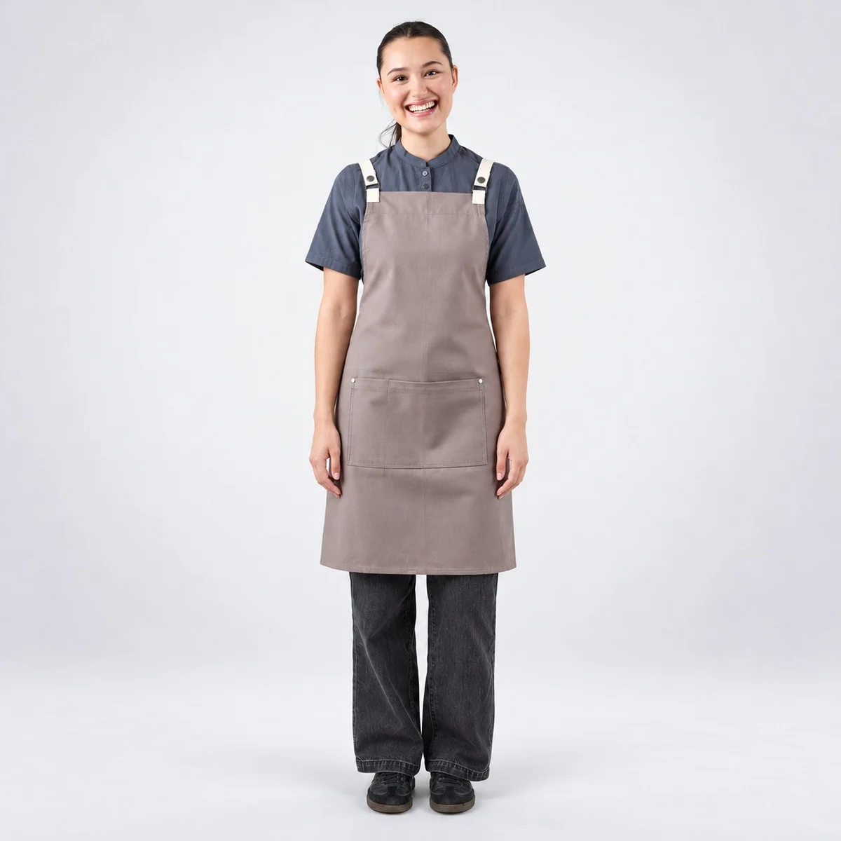 Taupe Bib Apron with Contrast Straps