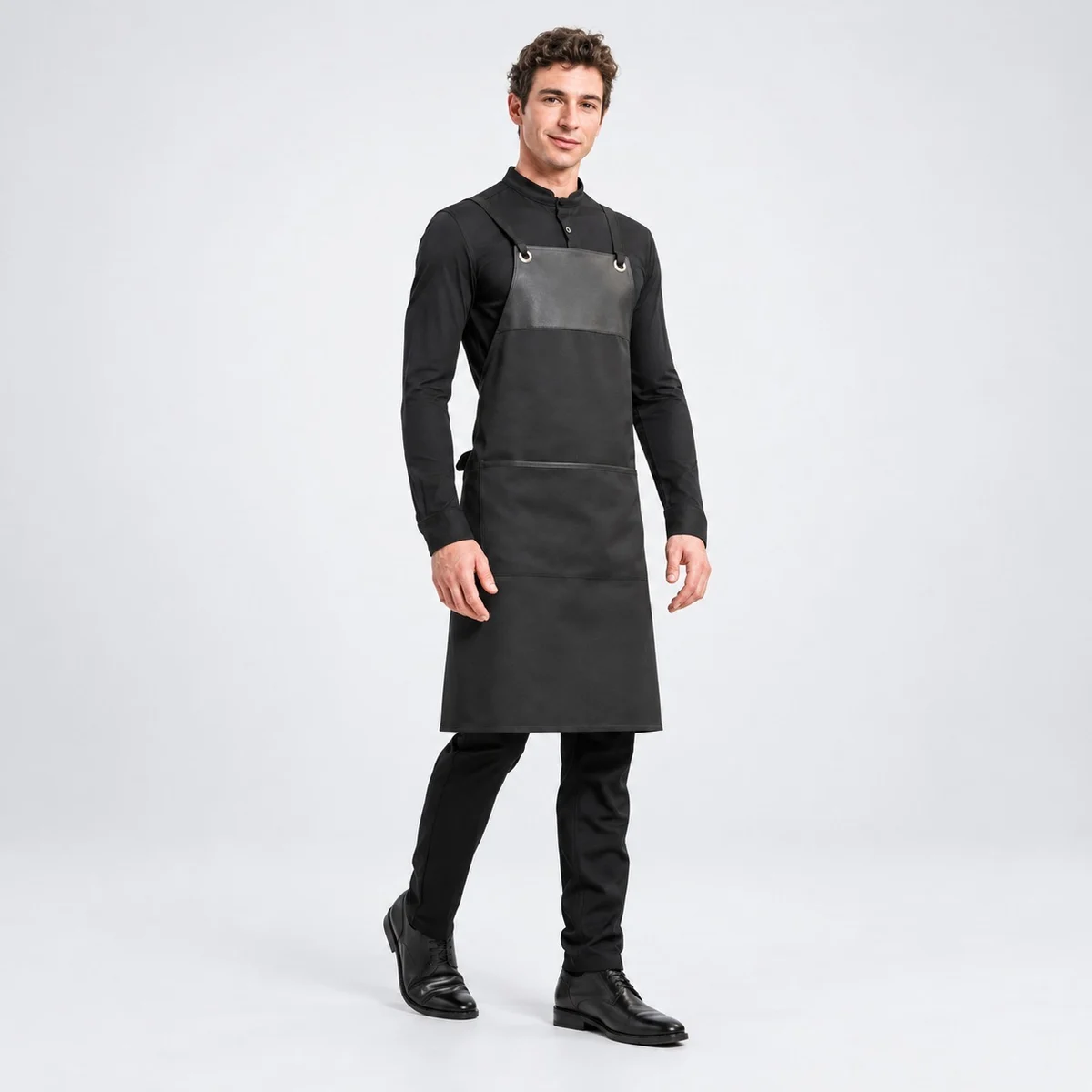 Mens Black Chef Apron and Shirt Hotel Uniform Set