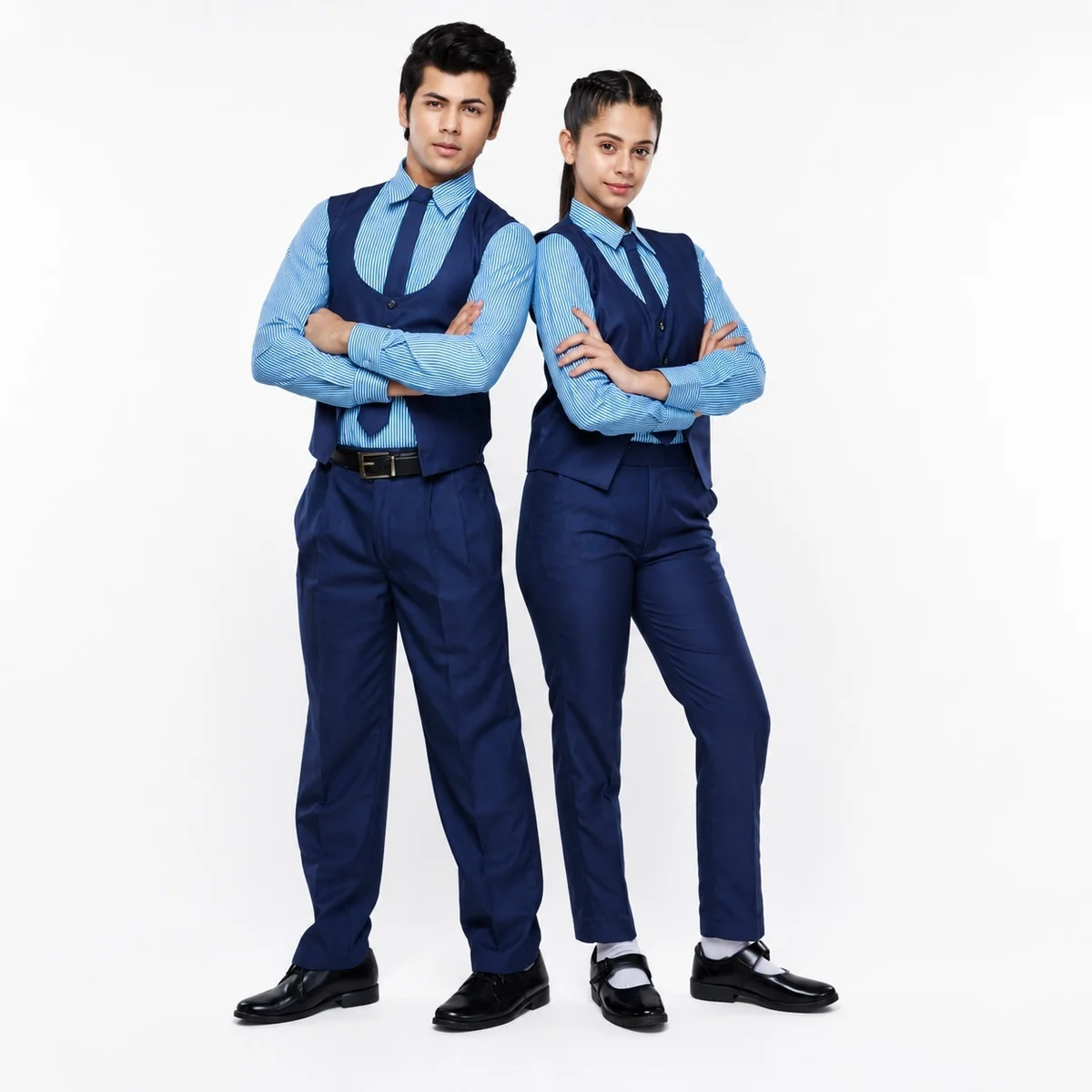Blue Striped School Uniform Set with Waistcoat