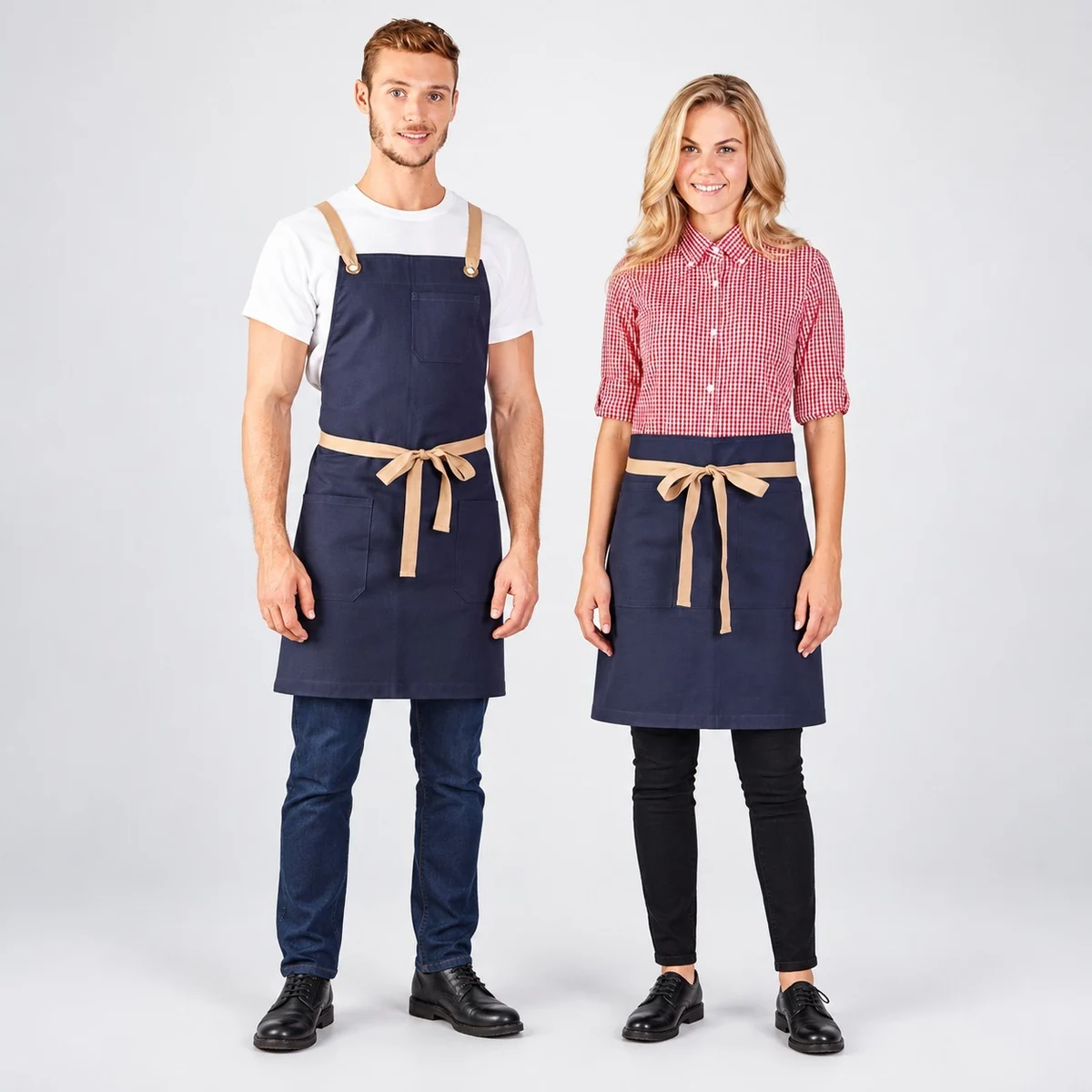 Navy Blue Cotton Twill Hotel Apron with Contrast Straps