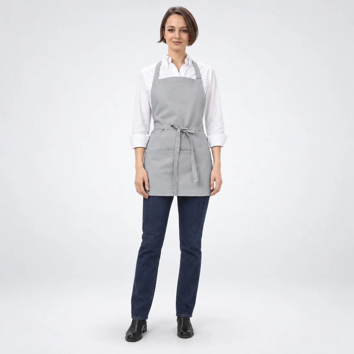 Grey Poly-Cotton Bib Apron for Hotel Staff