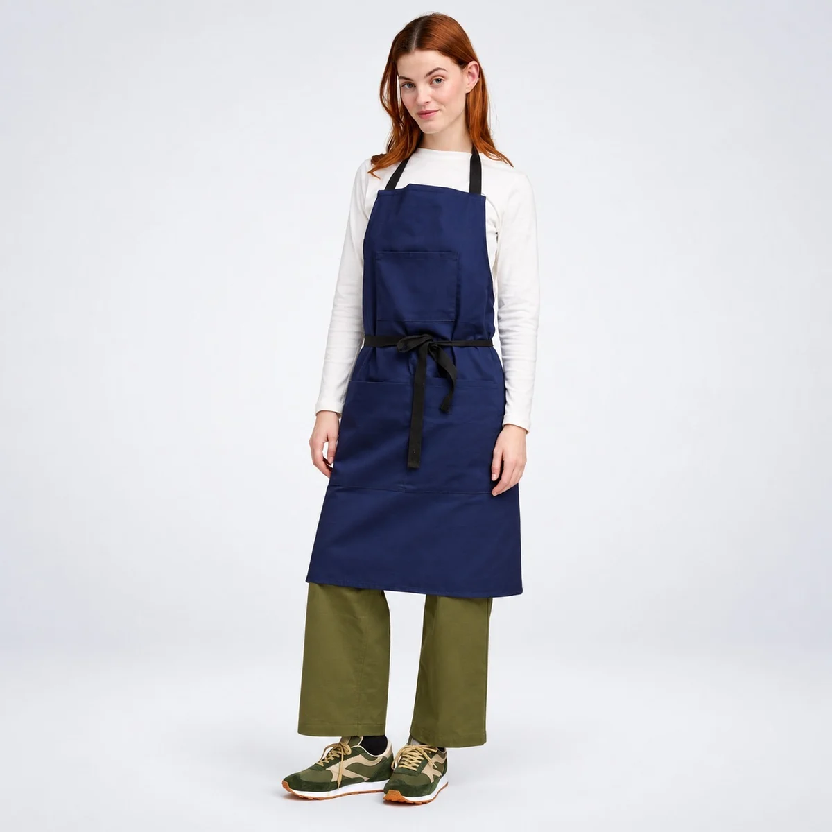 Navy Blue Bib Apron with Pockets