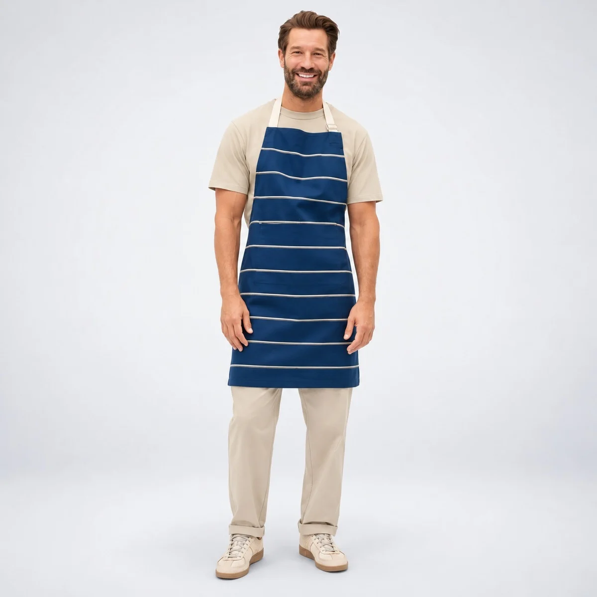 Blue Striped Cotton Twill Bib Apron