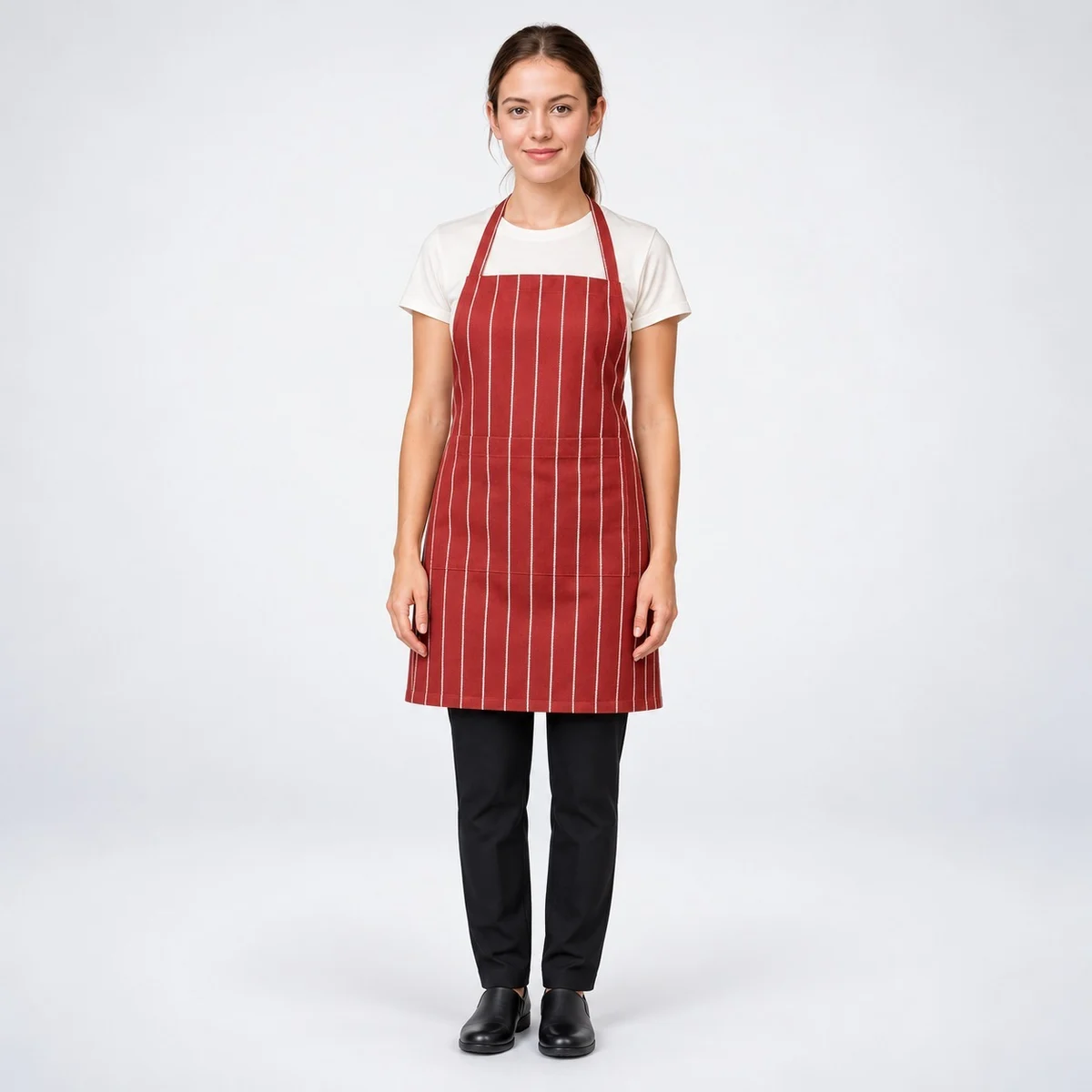 Red Striped Bib Apron for Hotel Kitchens