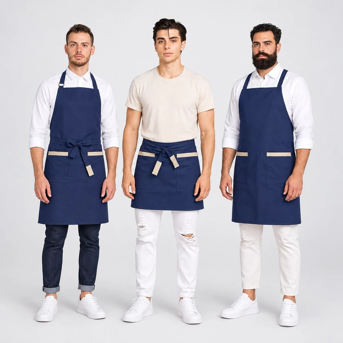 Navy Blue Hotel Apron with Contrast Trim