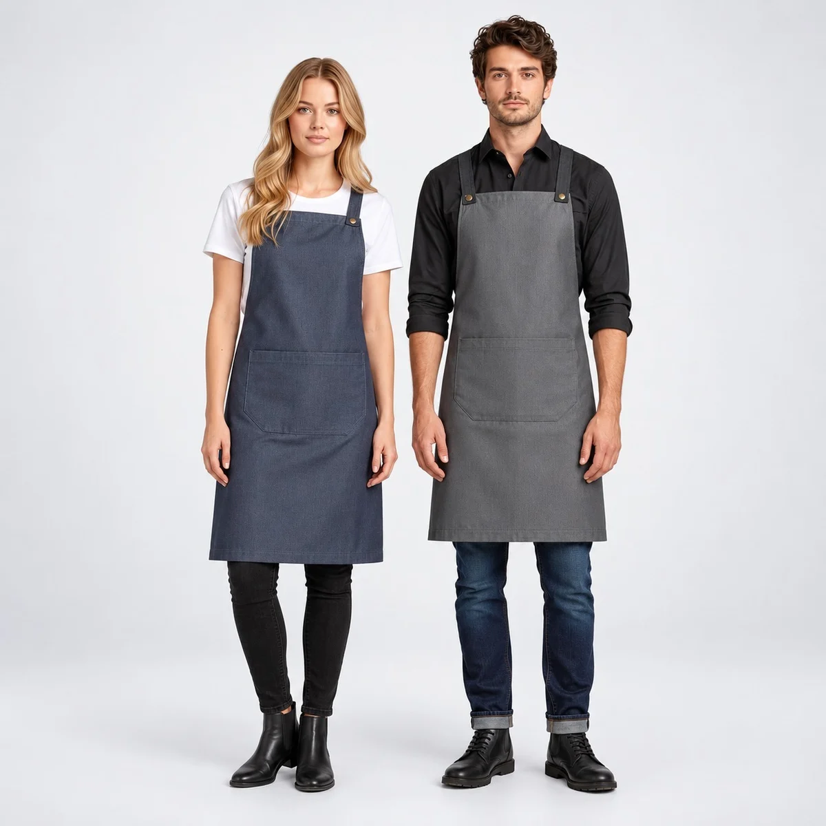 Blue and Grey Cotton Twill Bib Apron