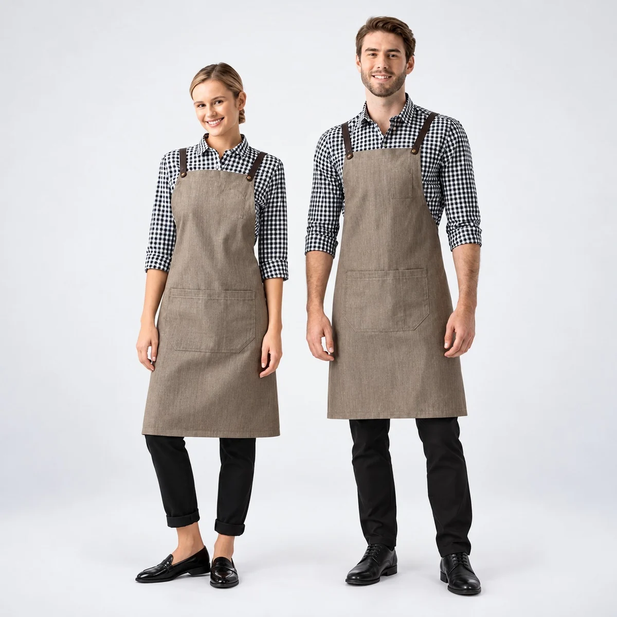 Brown Apron and Gingham Shirt Set