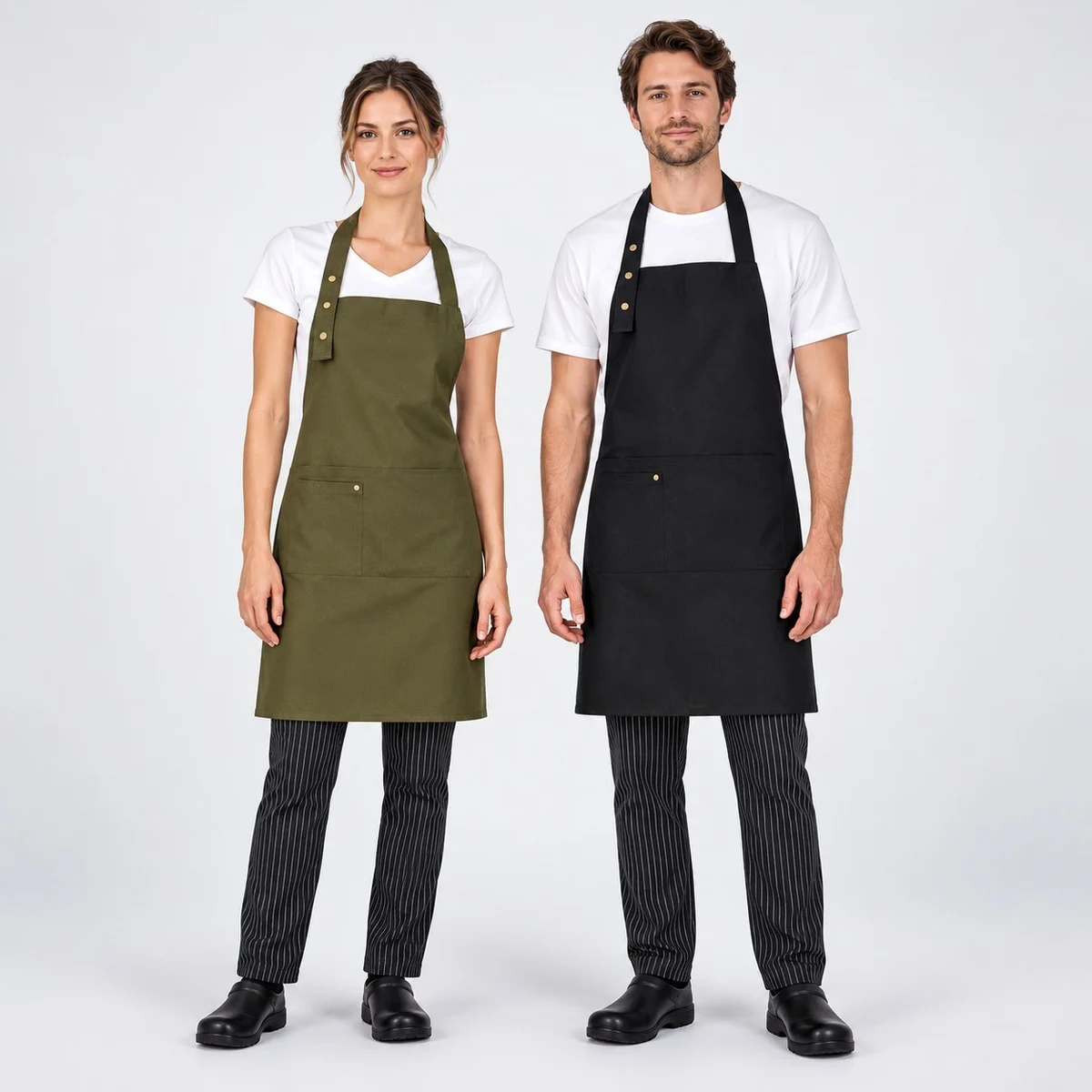 Olive Green and Black Cotton Twill Bib Apron