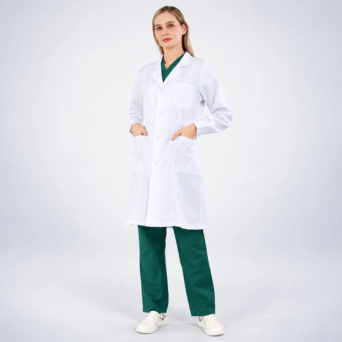 Womens White Poly-Cotton Lab Coat