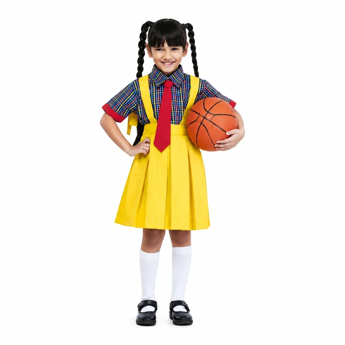 Yellow Pinafore and Checkered Shirt School Uniform Set