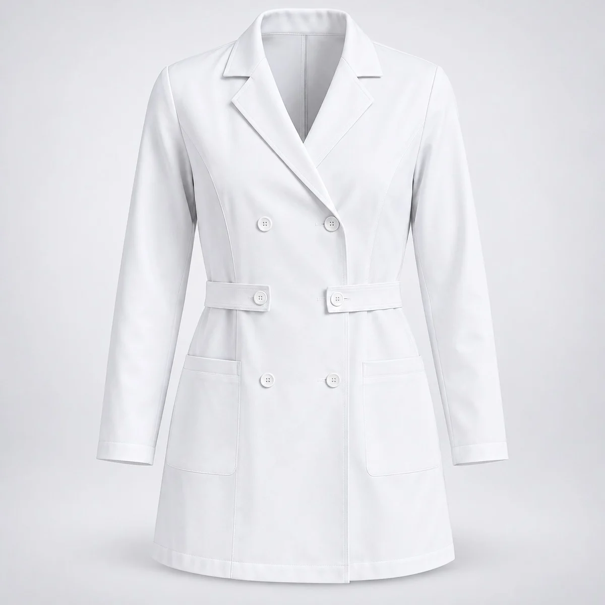 Womens Double-Breasted White Medical Coat