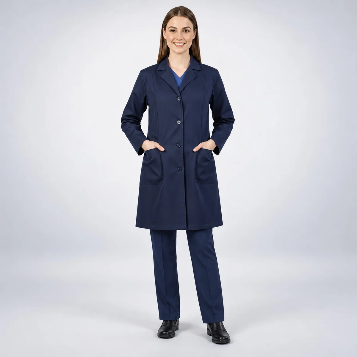Womens Navy Blue Lab Coat and Trouser Uniform Set