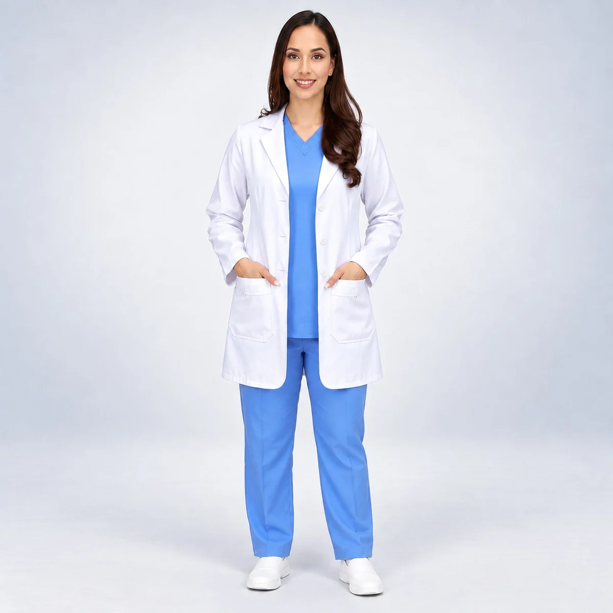 Womens White Lab Coat And Blue Scrub Set