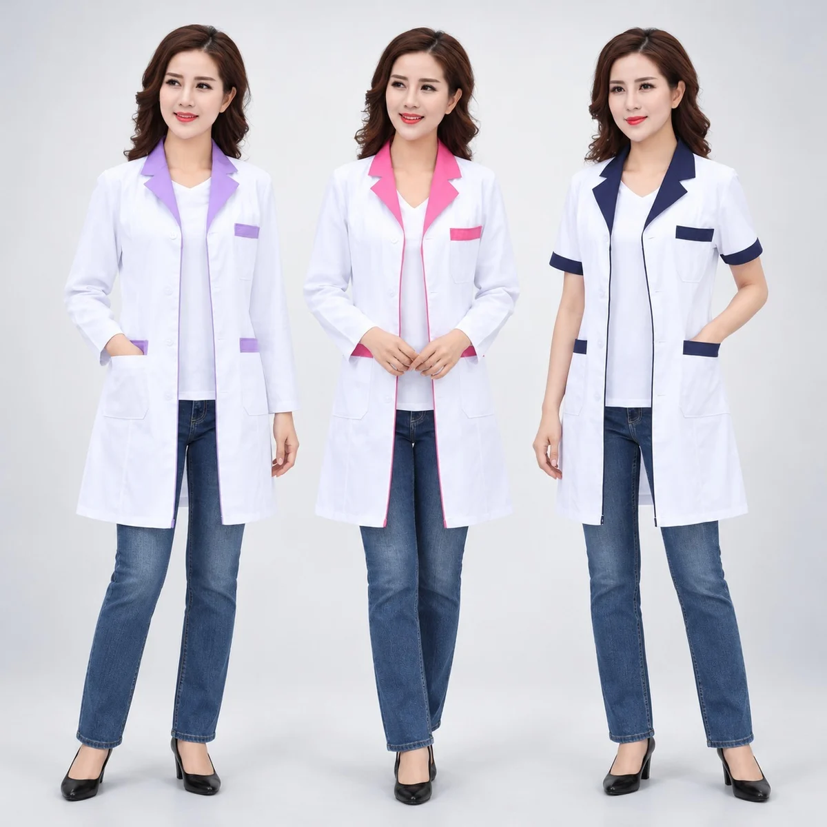 Womens Contrast Lapel Lab Coat