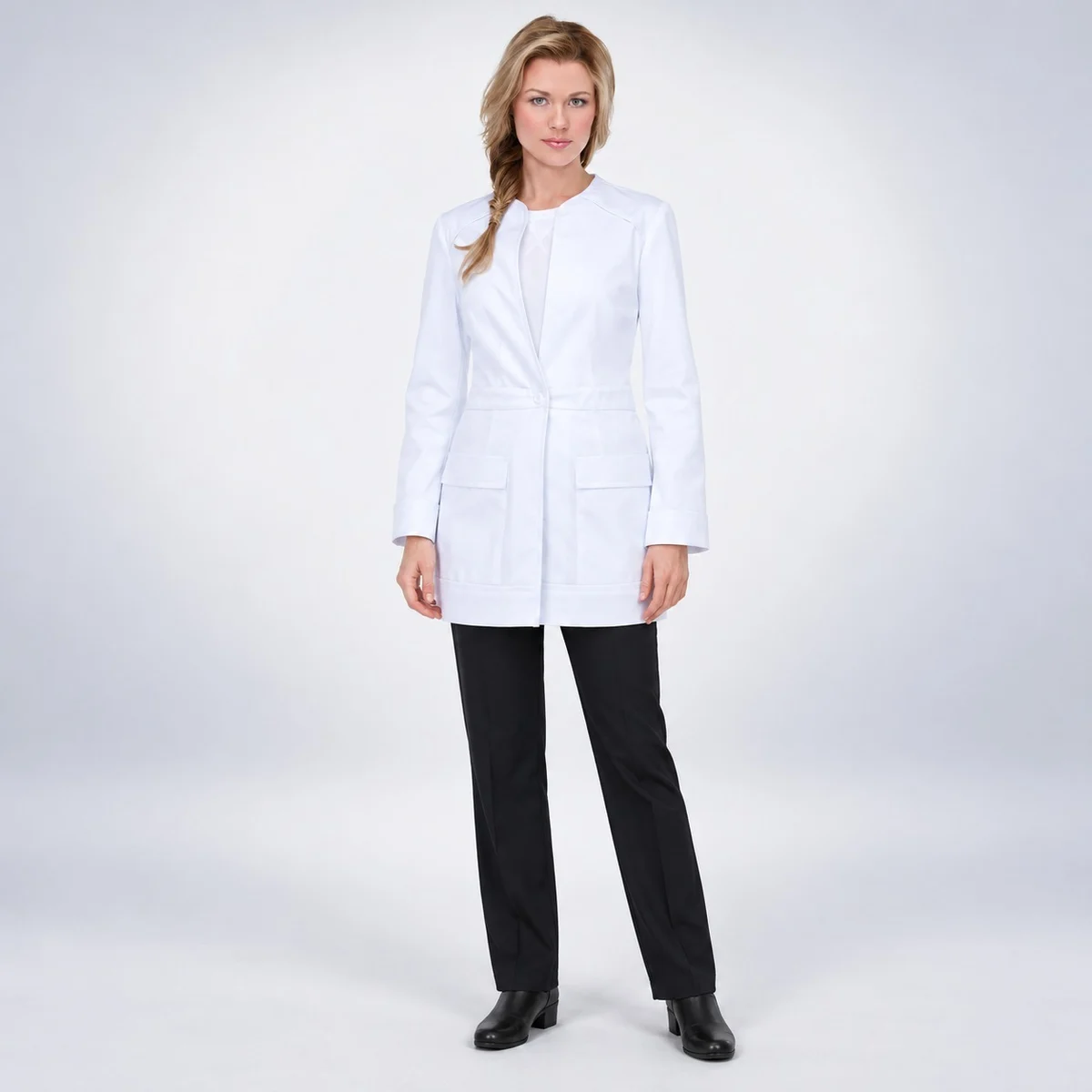 Womens Collarless White Lab Coat