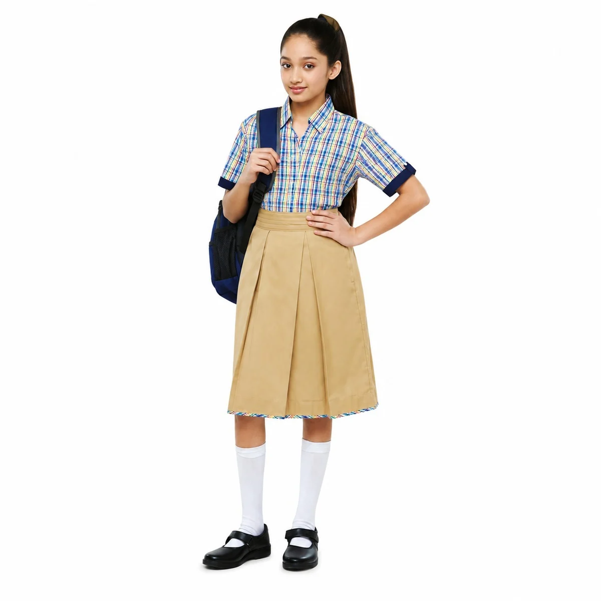 Multi-Color Plaid and Khaki Girls School Uniform Set