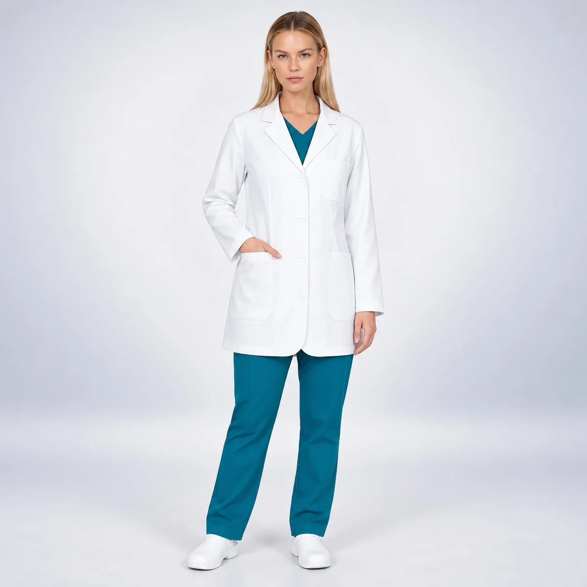 Womens White Poly-Cotton Lab Coat