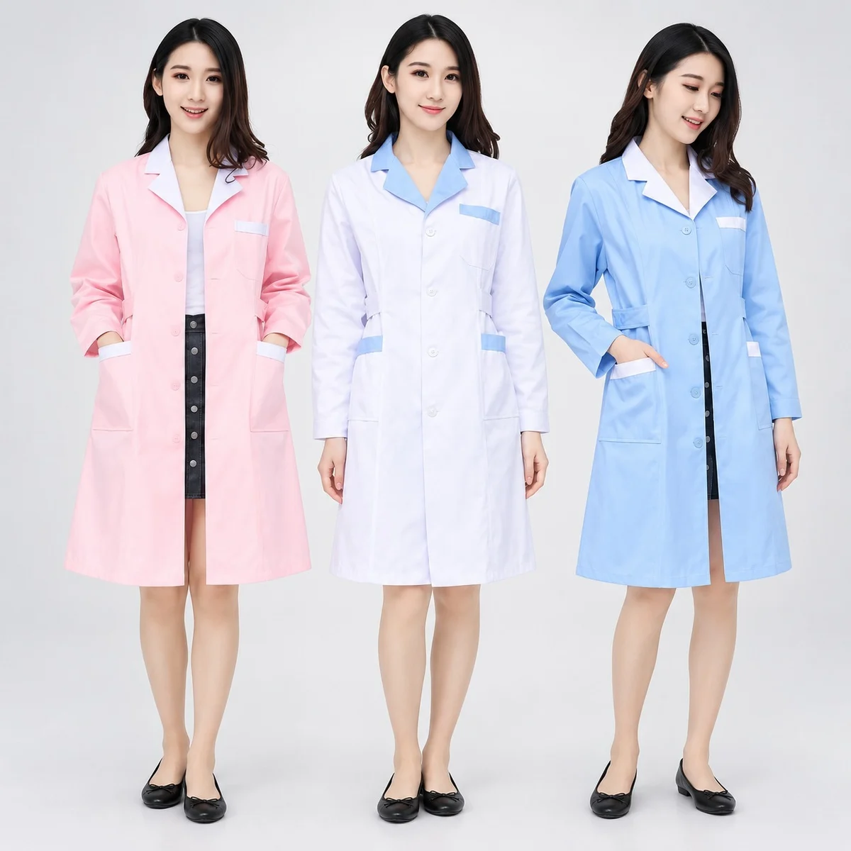 Womens Poly-Cotton Lab Coat with Contrast Lapel