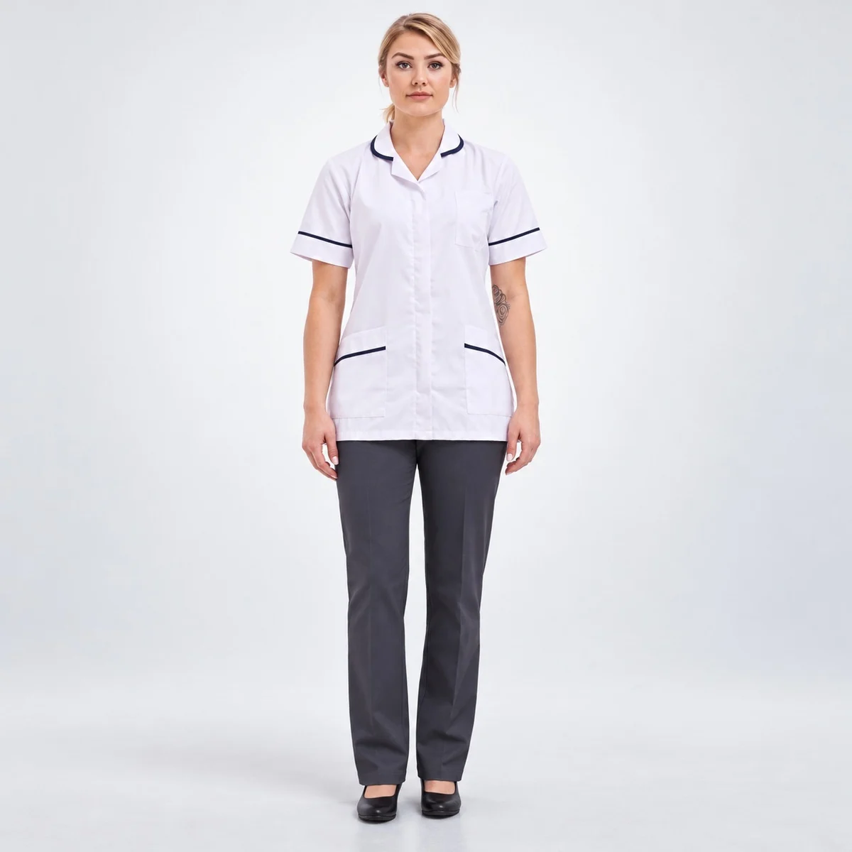 Womens Nurse Tunic and Trouser Set with Navy Trim