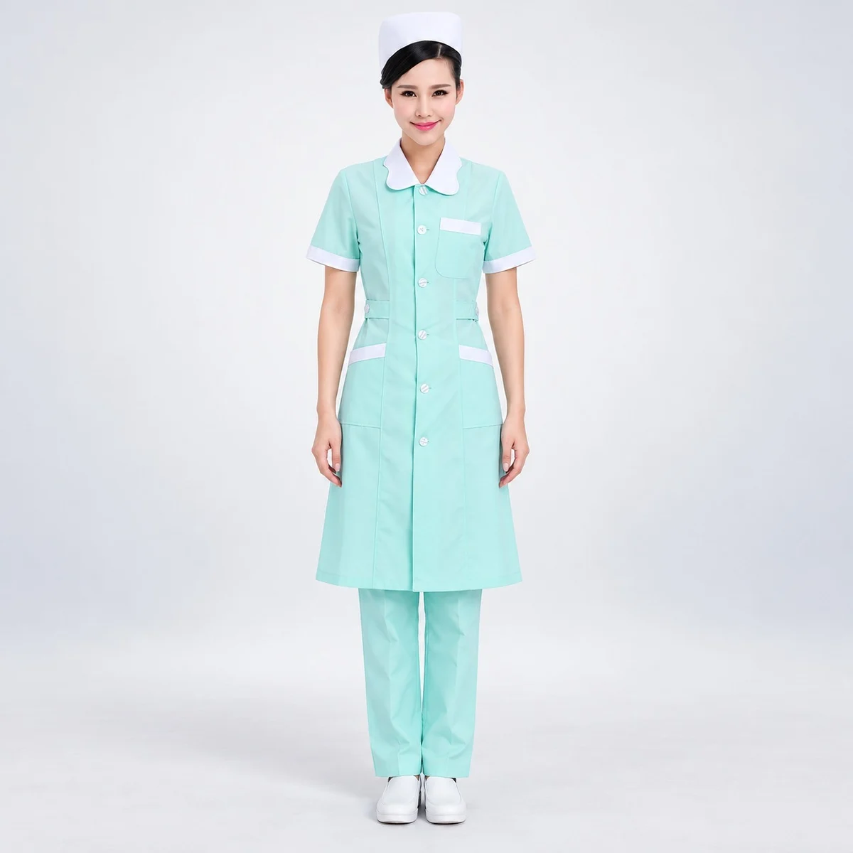 Mint Green Nurse Uniform Set with Peter-Pan Collar