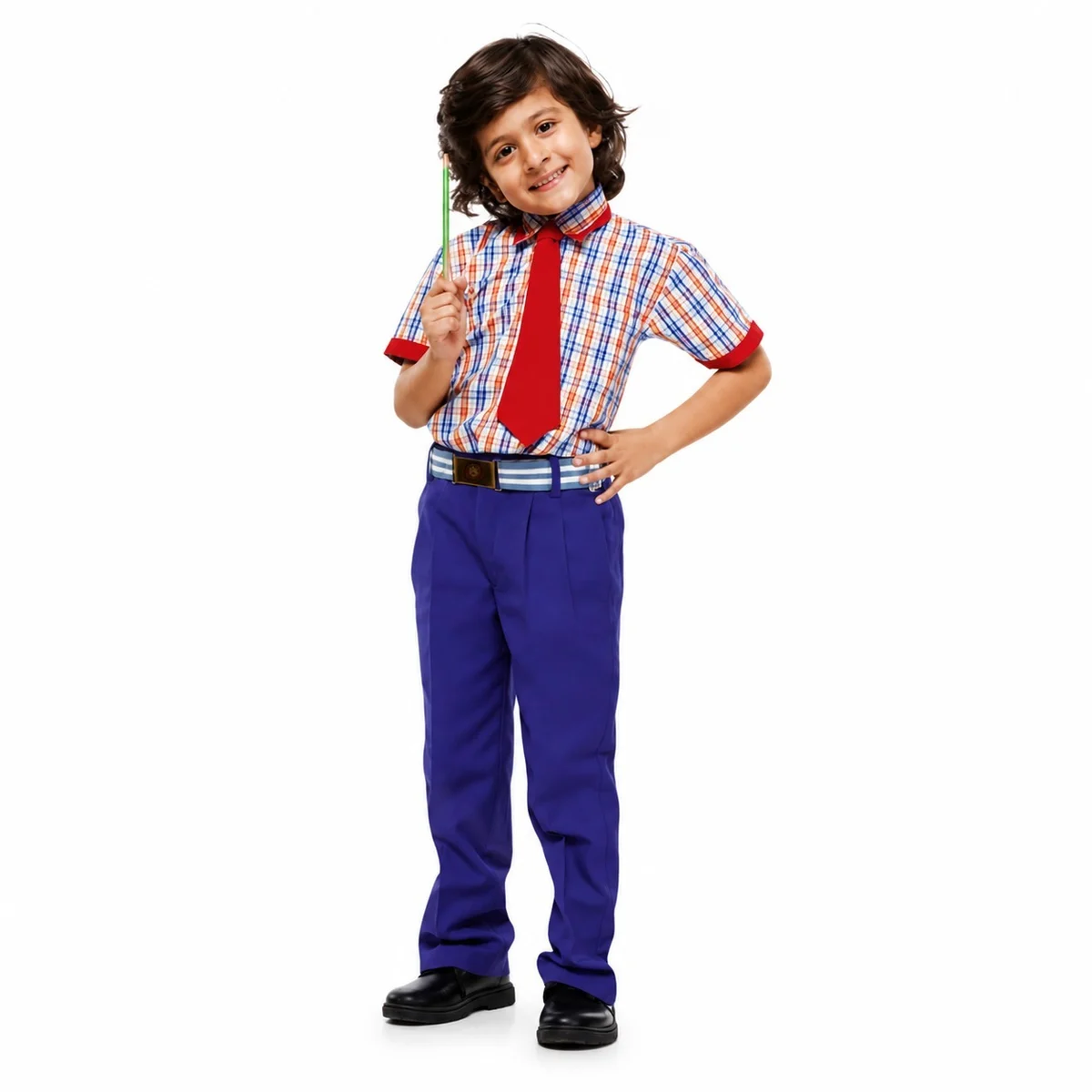 Multicolor Plaid Shirt and Blue Trousers School Uniform Set