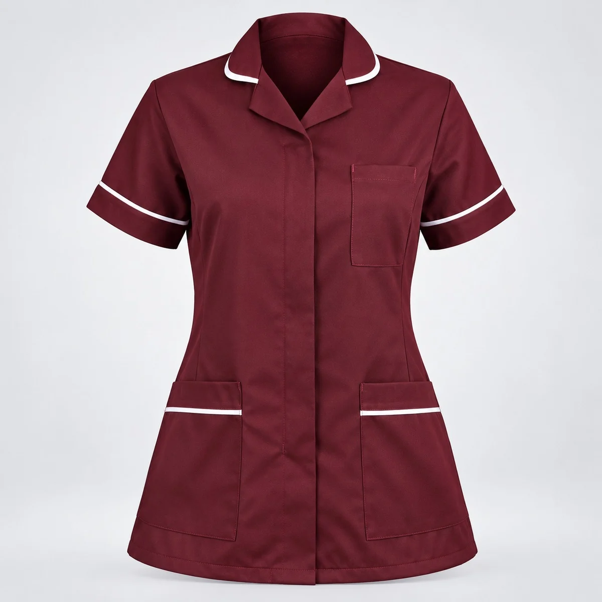 Maroon Women Nurse Tunic with White Piping