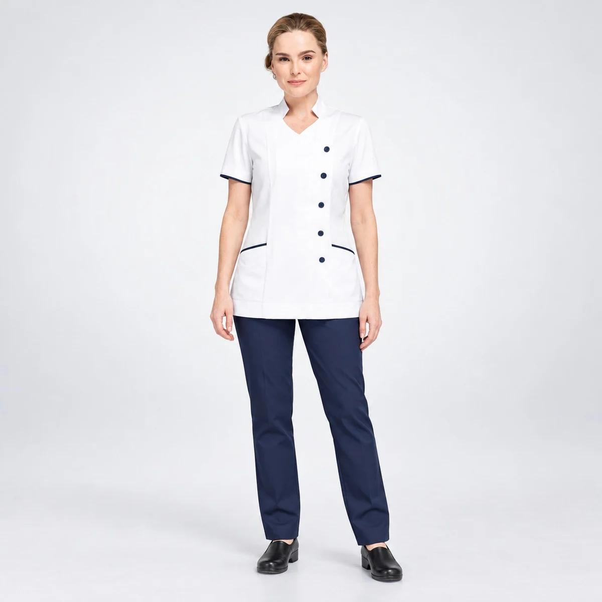 White and Navy Blue Nurse Tunic and Trouser Set
