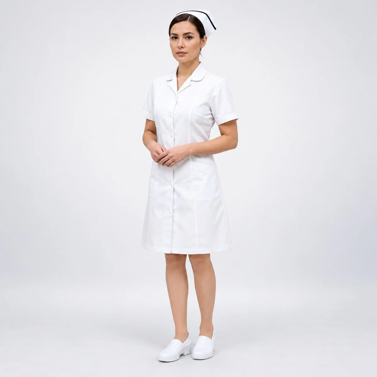 White Poly-Cotton Nurse Uniform Dress