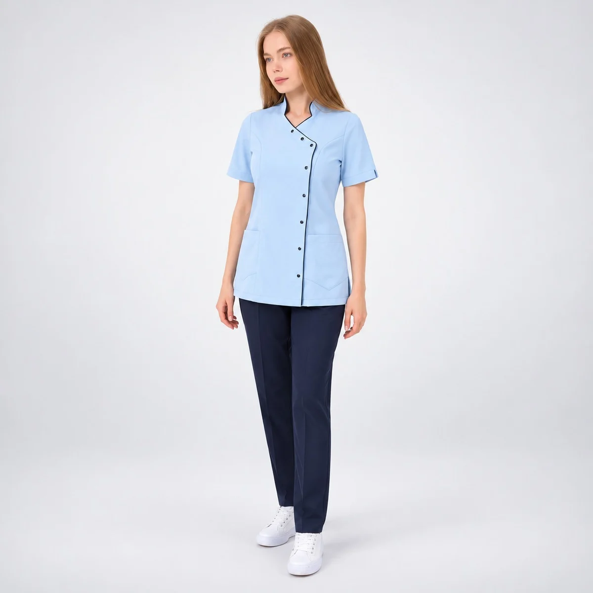 Womens Light Blue and Navy Nurse Scrub Set