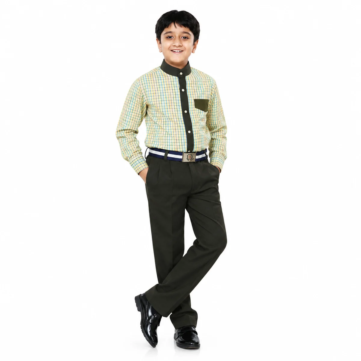Yellow and Green Plaid School Uniform Set