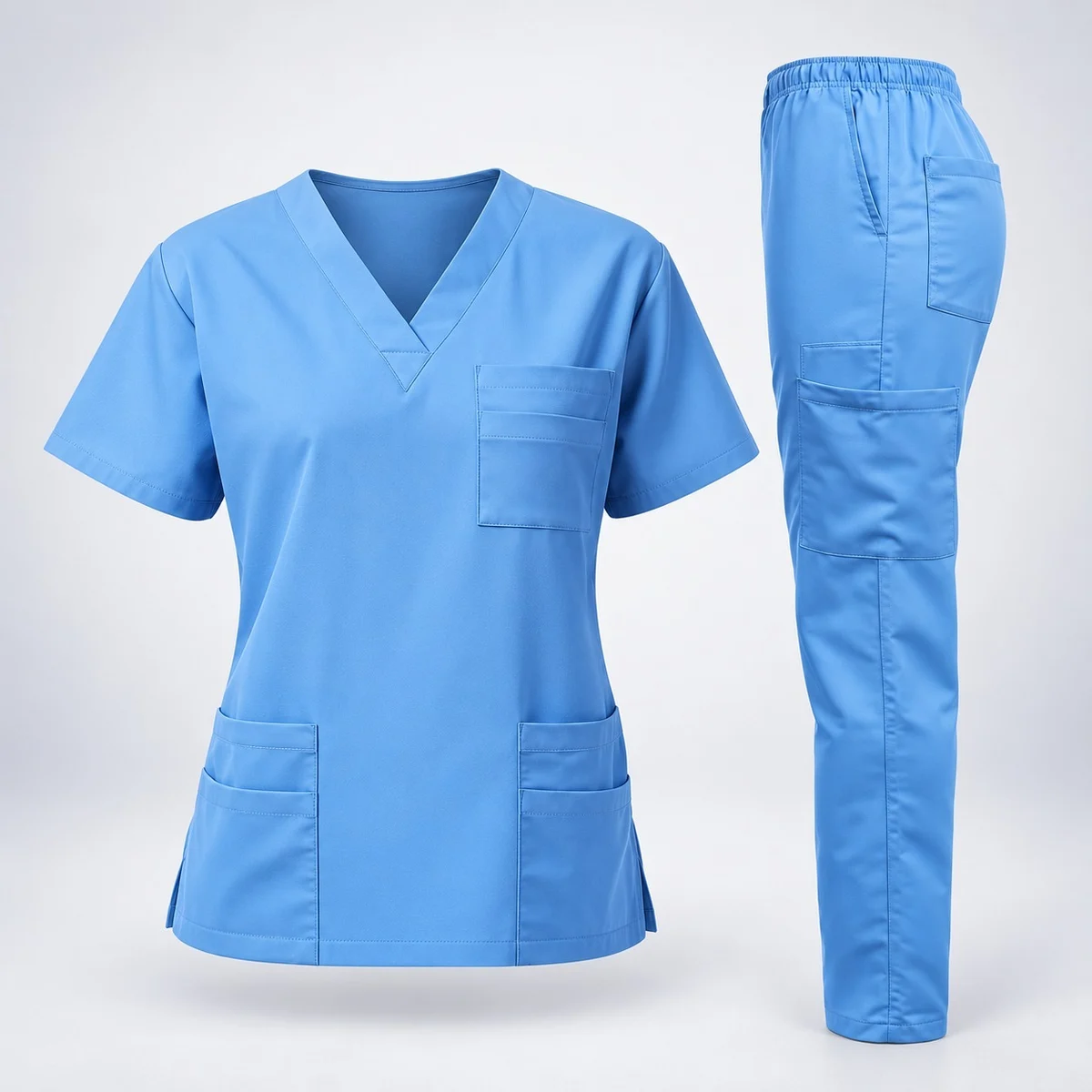 Sky Blue Poly-Cotton Medical Scrub Set