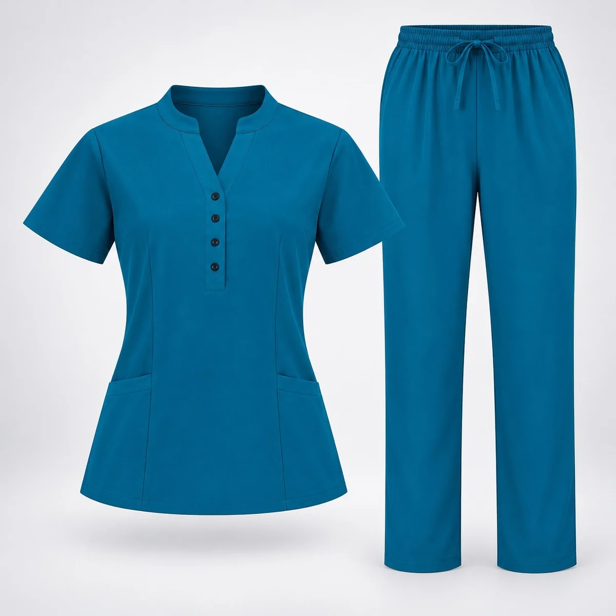Womens Teal Mandarin Collar Medical Scrub Set