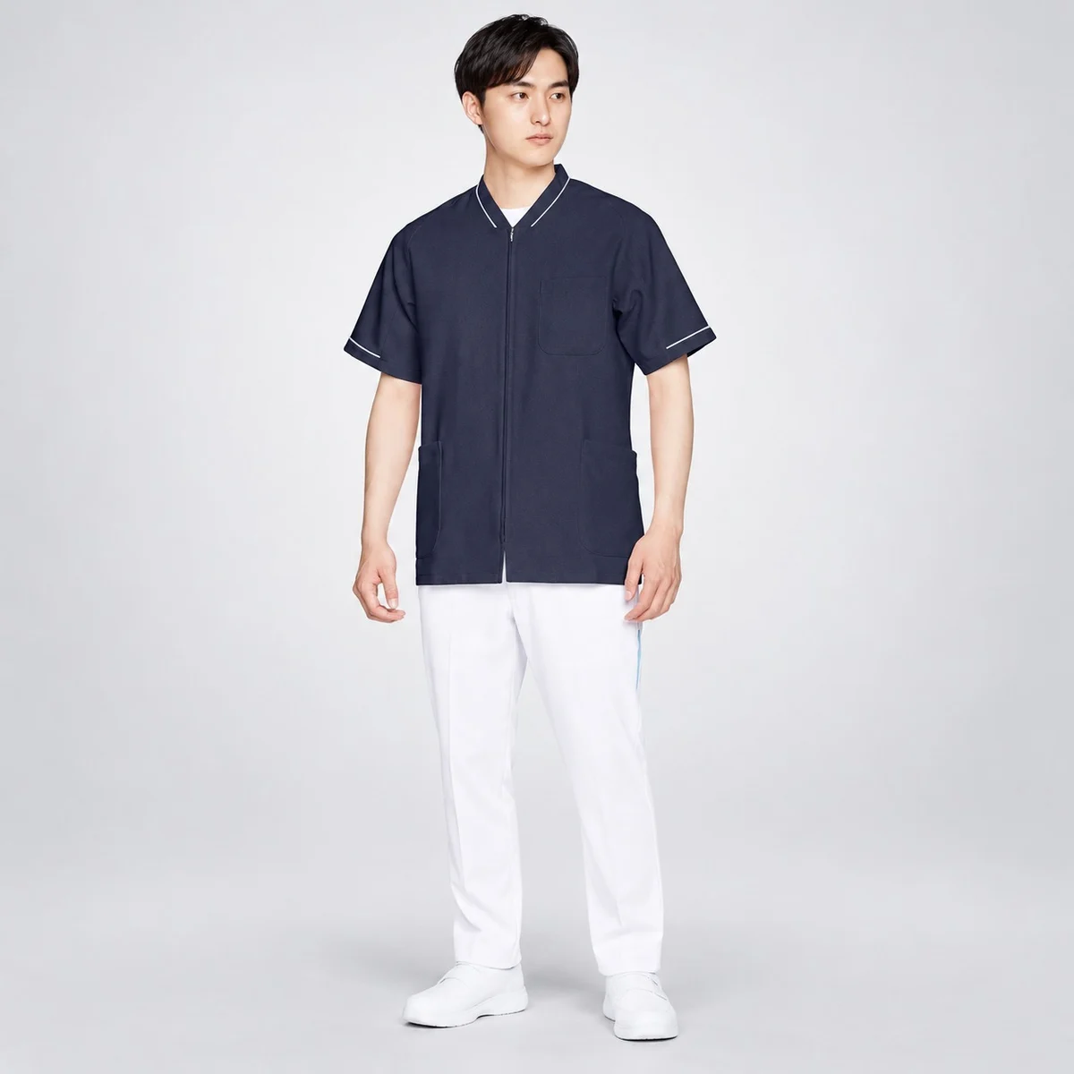 Mens Navy Blue and White Zip-Front Scrub Set