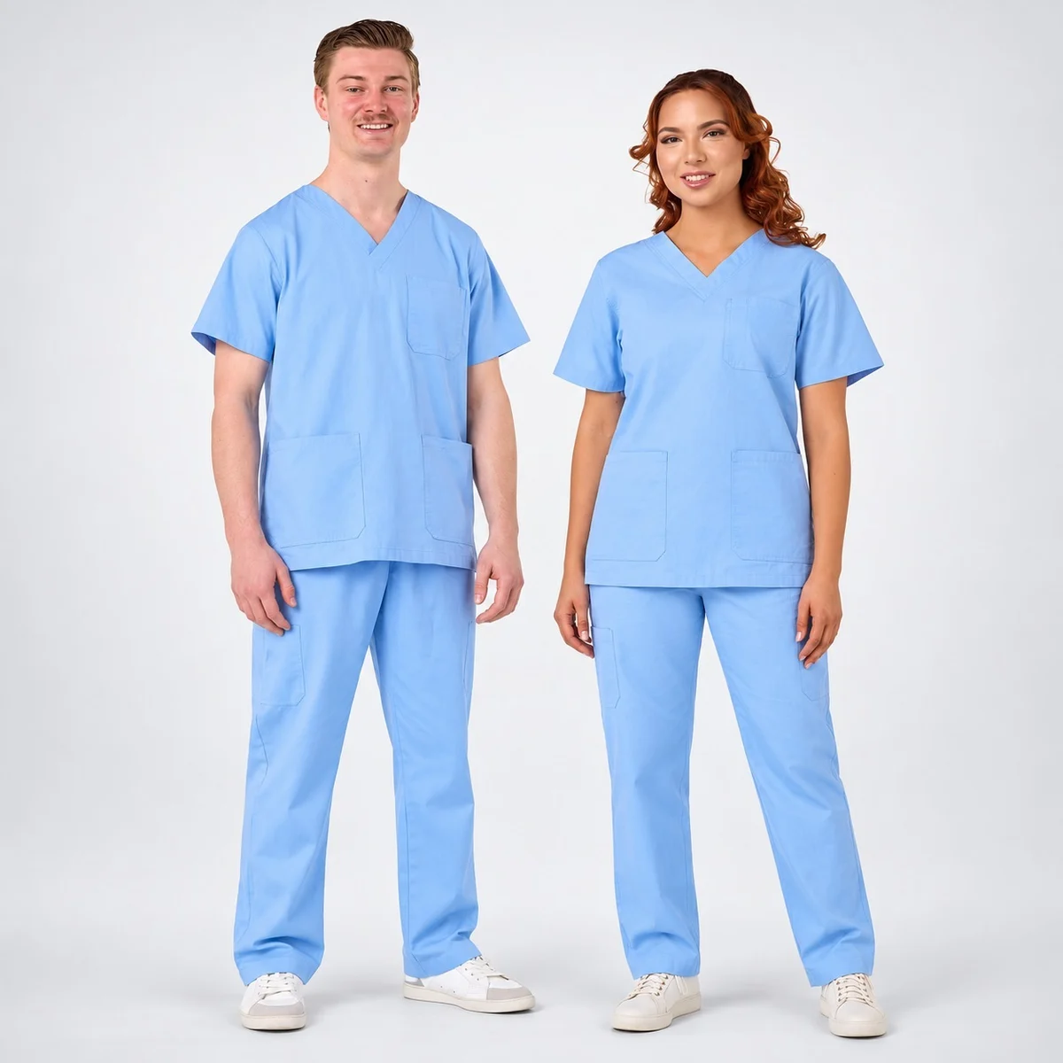 Light Blue Unisex Poly-Cotton Medical Scrub Set