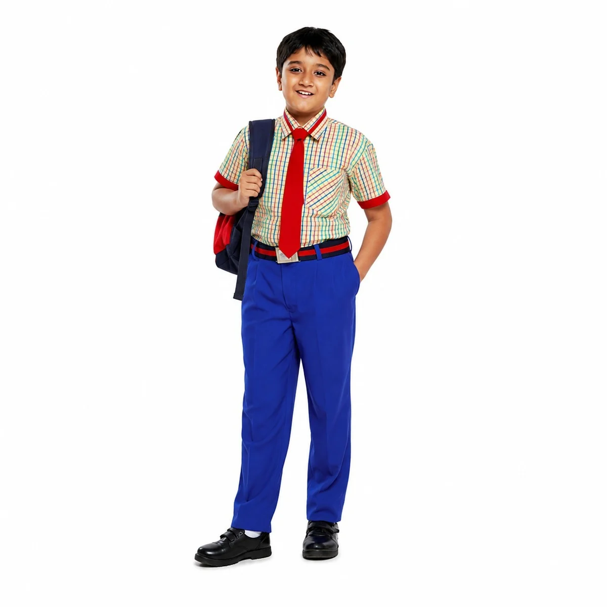 Multi-Color Plaid and Royal Blue School Uniform Set
