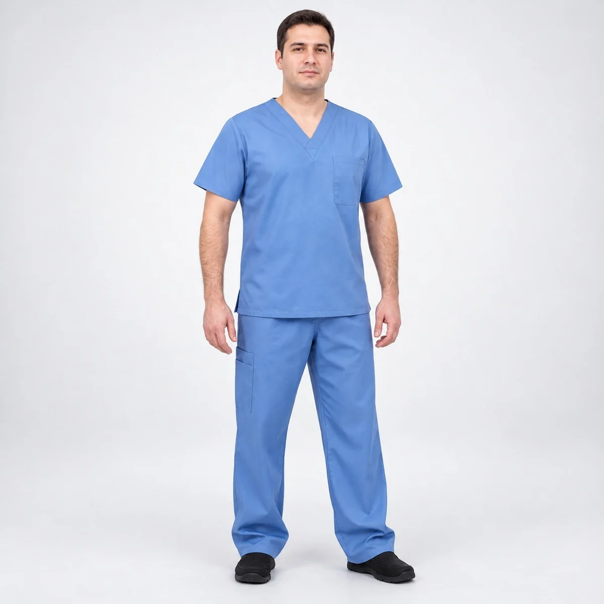 Mens Light Blue Poly-Cotton Medical Scrub Set