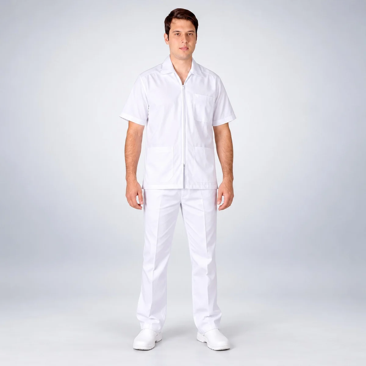 Mens White Scrub Suit with Zipper