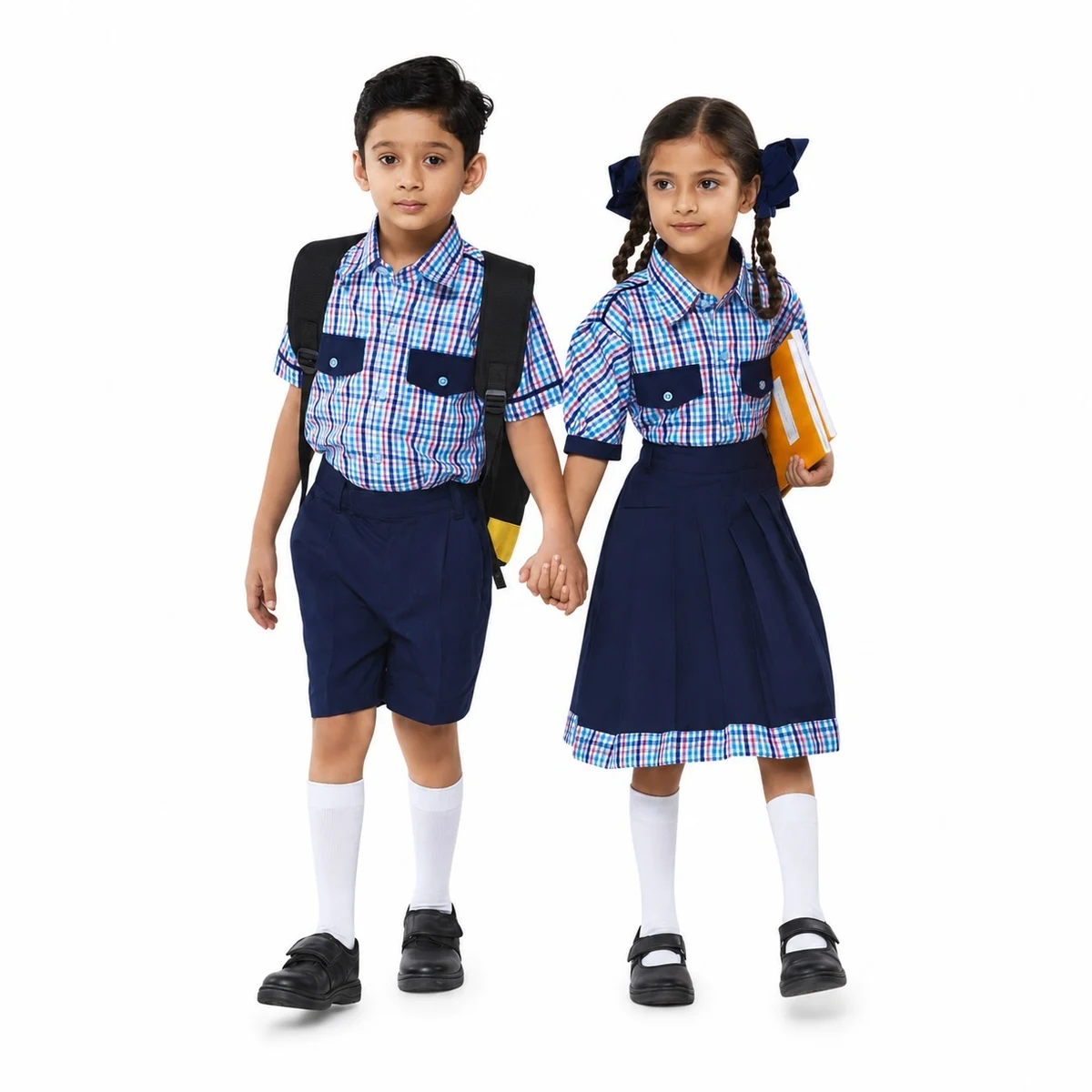 Blue Plaid and Navy Blue School Uniform Set