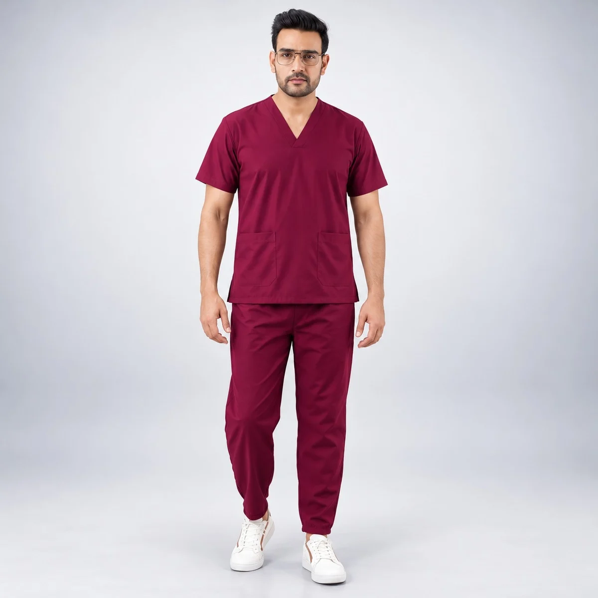Mens Maroon Poly-Cotton Medical Scrub Set