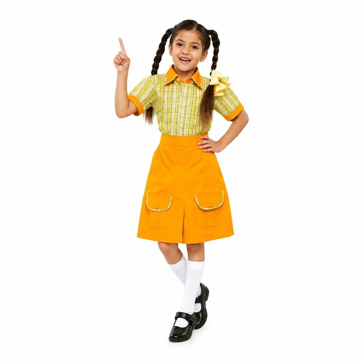 Yellow and Green Plaid School Uniform Set