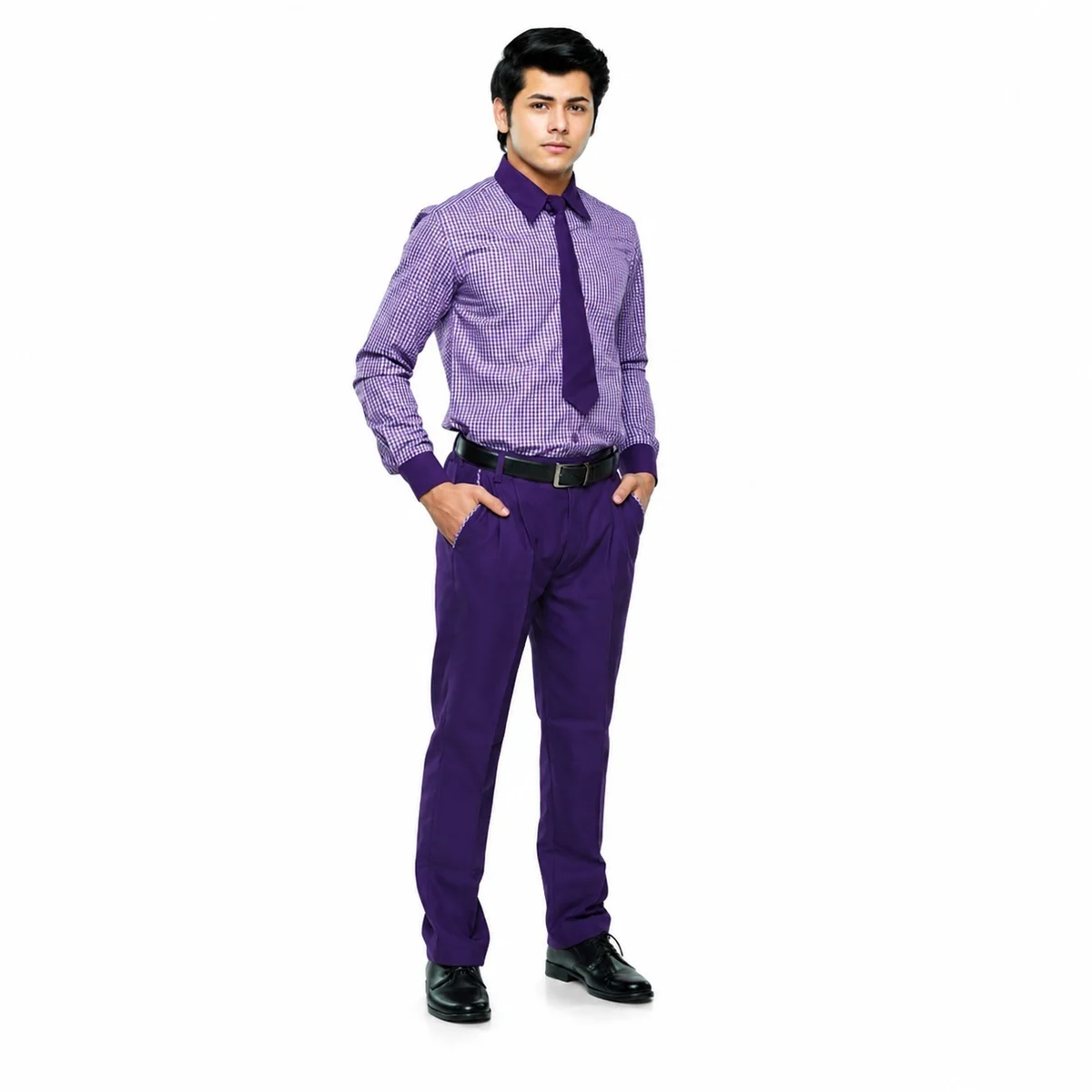 Purple and White Checked Corporate Uniform Set