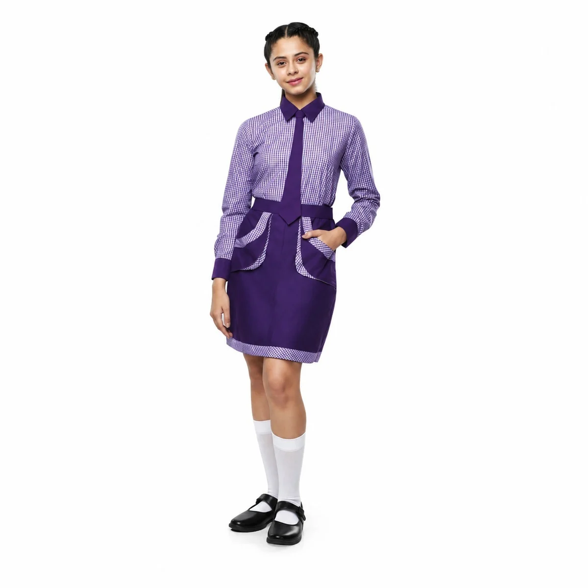 Purple and White Checked School Pinafore Set