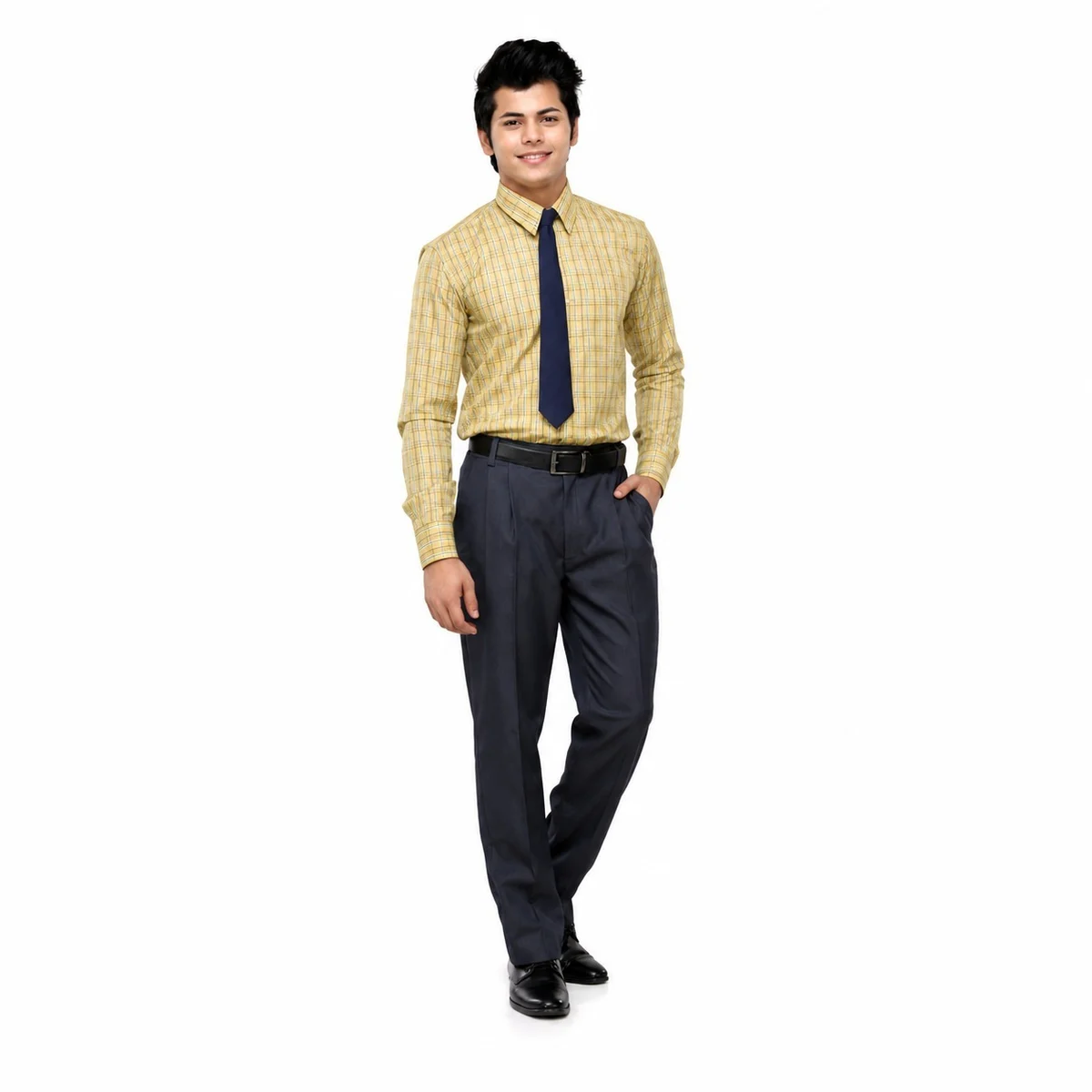 Men's Yellow Checked College Uniform Set