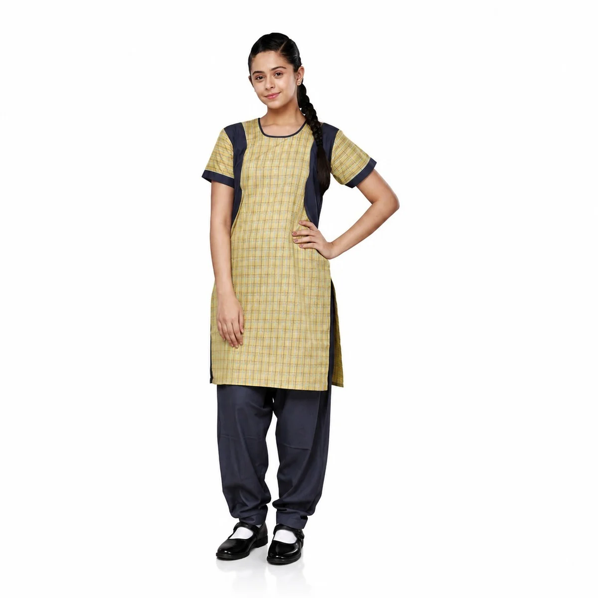 Yellow And Dark Grey School Salwar Kameez Uniform Set