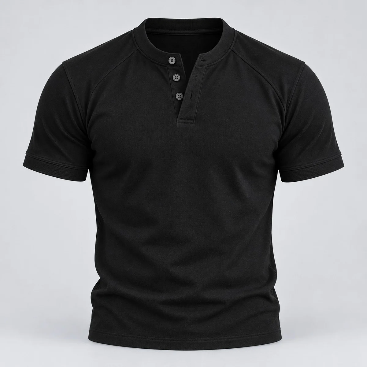 Mens Black Henley Industrial Workwear T-Shirt