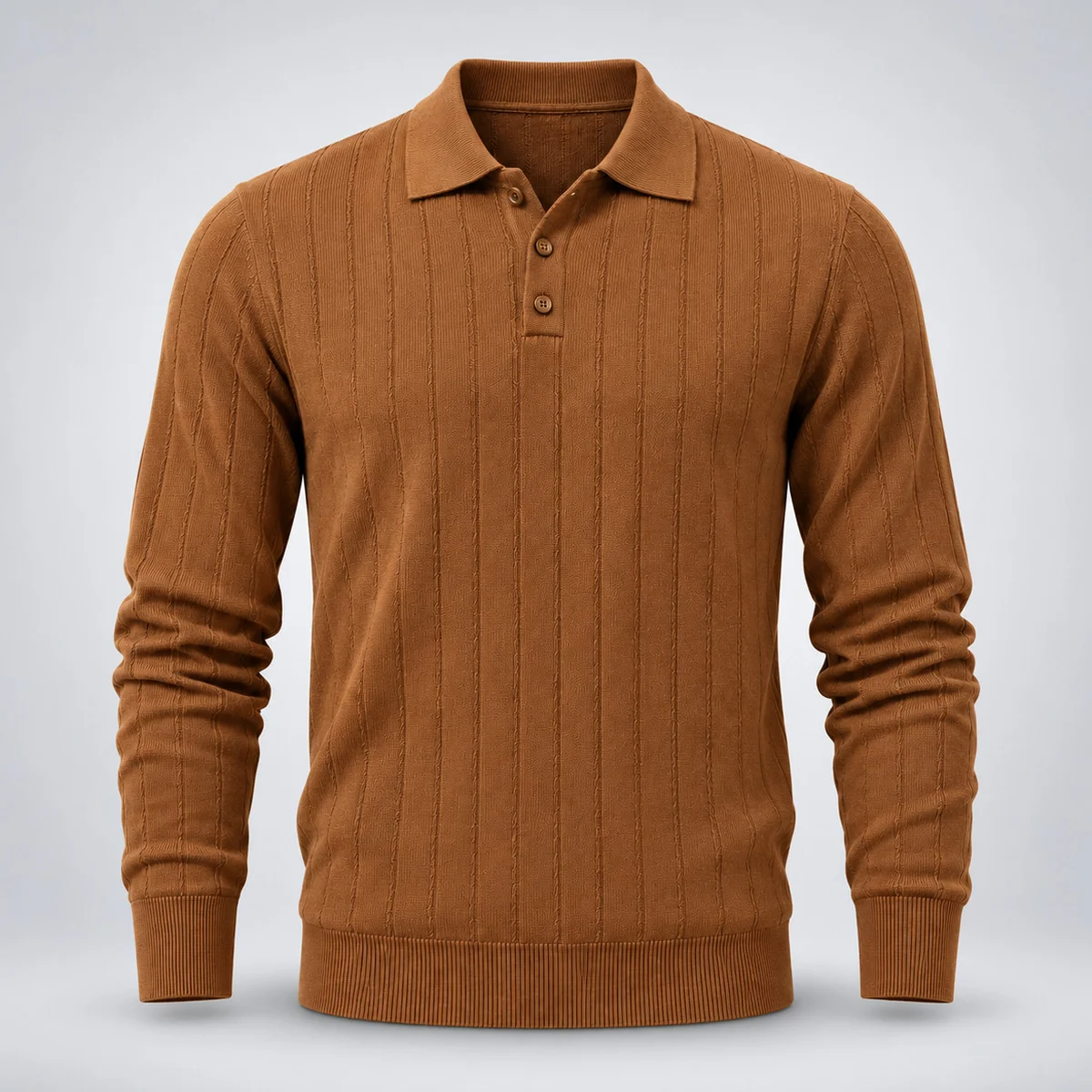 Mens Brown Full-Sleeve Knit Polo Shirt